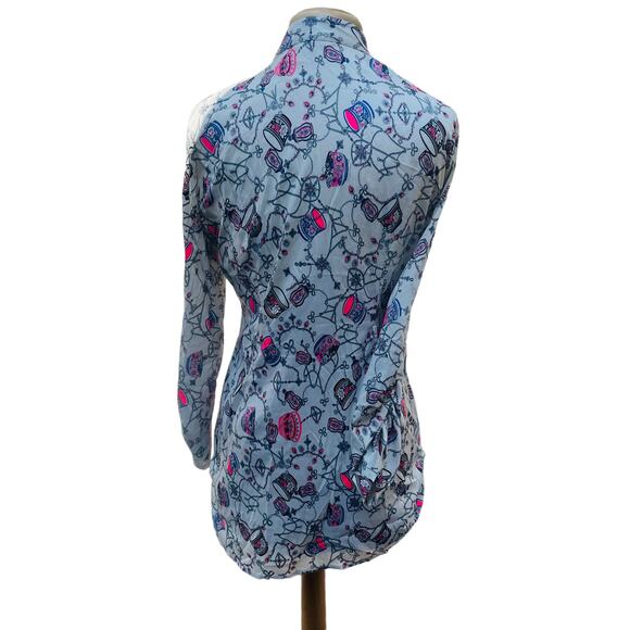 Green & Country Mini Shirt Dress Women's Size 42 White Printed Pintuck Button Up - Picture 5 of 11